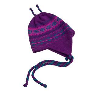 Vintage Top Notch Knit Winter Ski Hat Purple Pink Aztec Wool Redmond Ear Flaps
